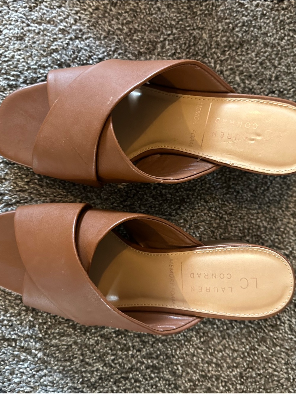 LC Lauren Conrad Cognac Cross-Strap Slide Mules